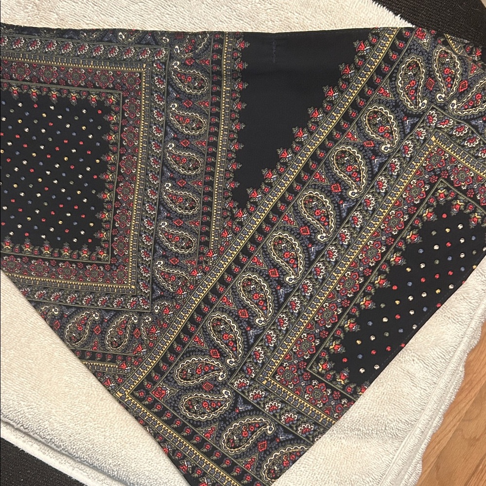 Vanessa Mooney Black Scarf with Red and Gold Paisley